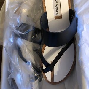 Black leather slip on sandals